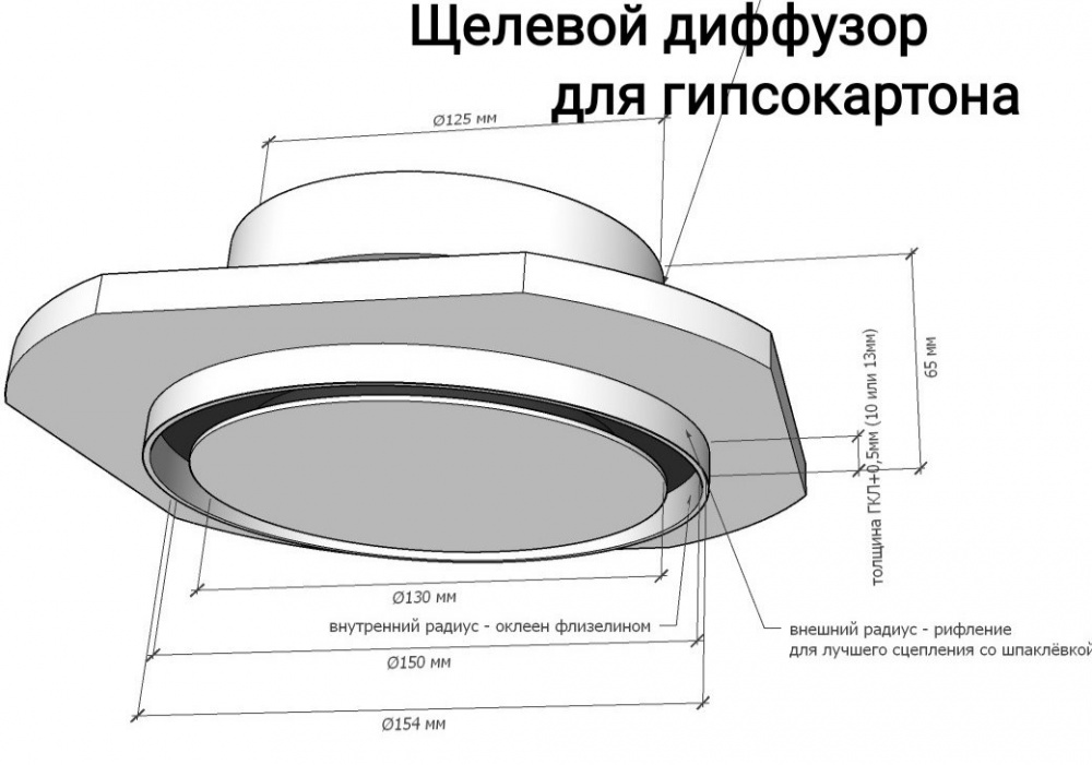 Вентиляционная теневая решётка магнитная универсальная белая под трубу 100, 125, 150мм